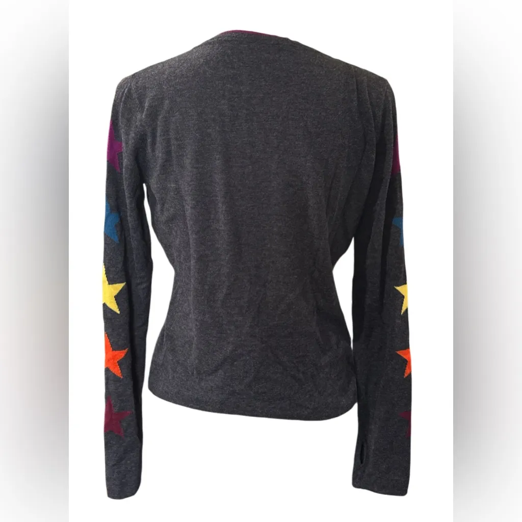100%Cashmere Dark Gray Women's Sweatshirt with Multicolor Sleeve Details Size undefined - Image 3