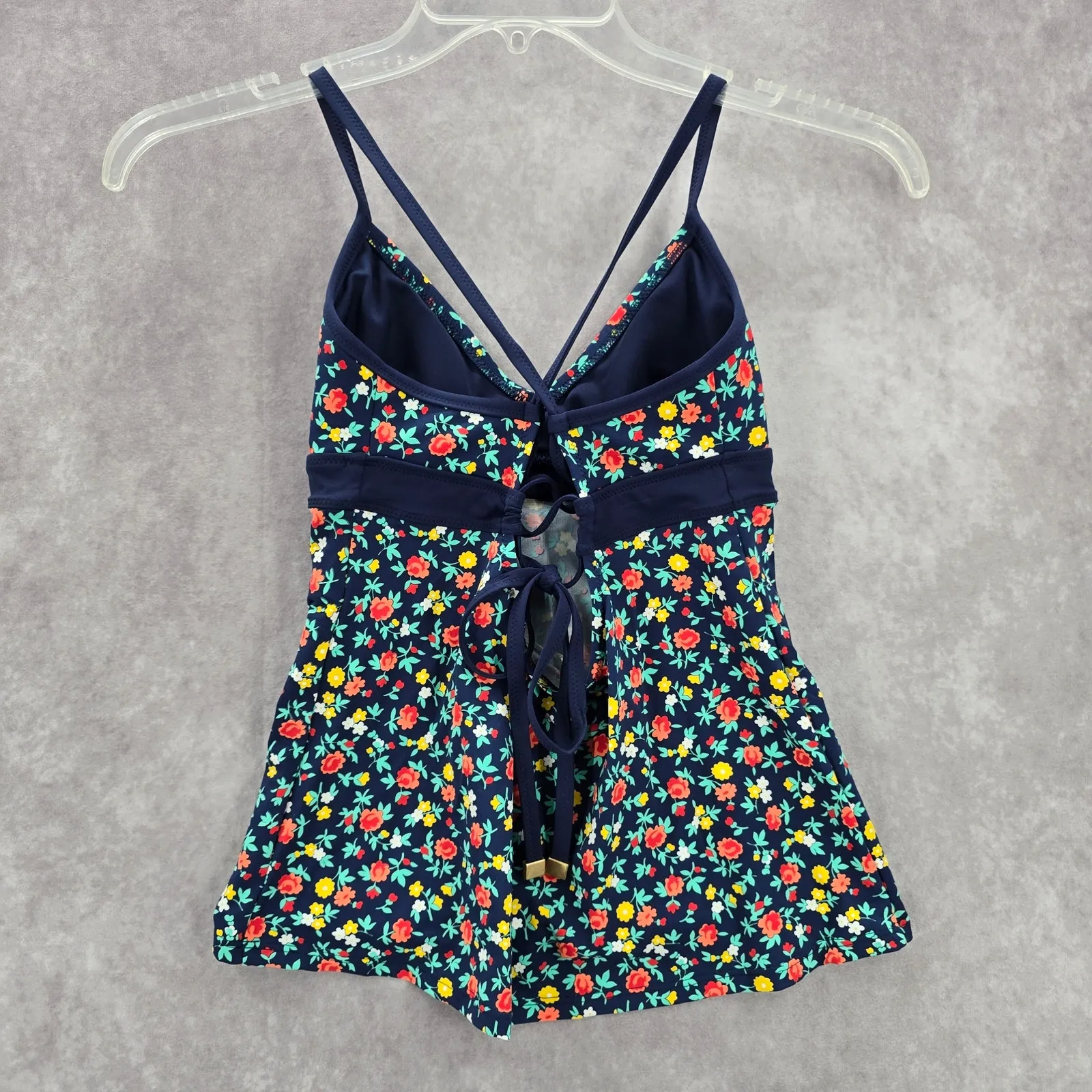 Lands' End Blue Floral Crisscross Tie Padded‎ Swimwear Tankini Tank Top Small 4 - Image 2