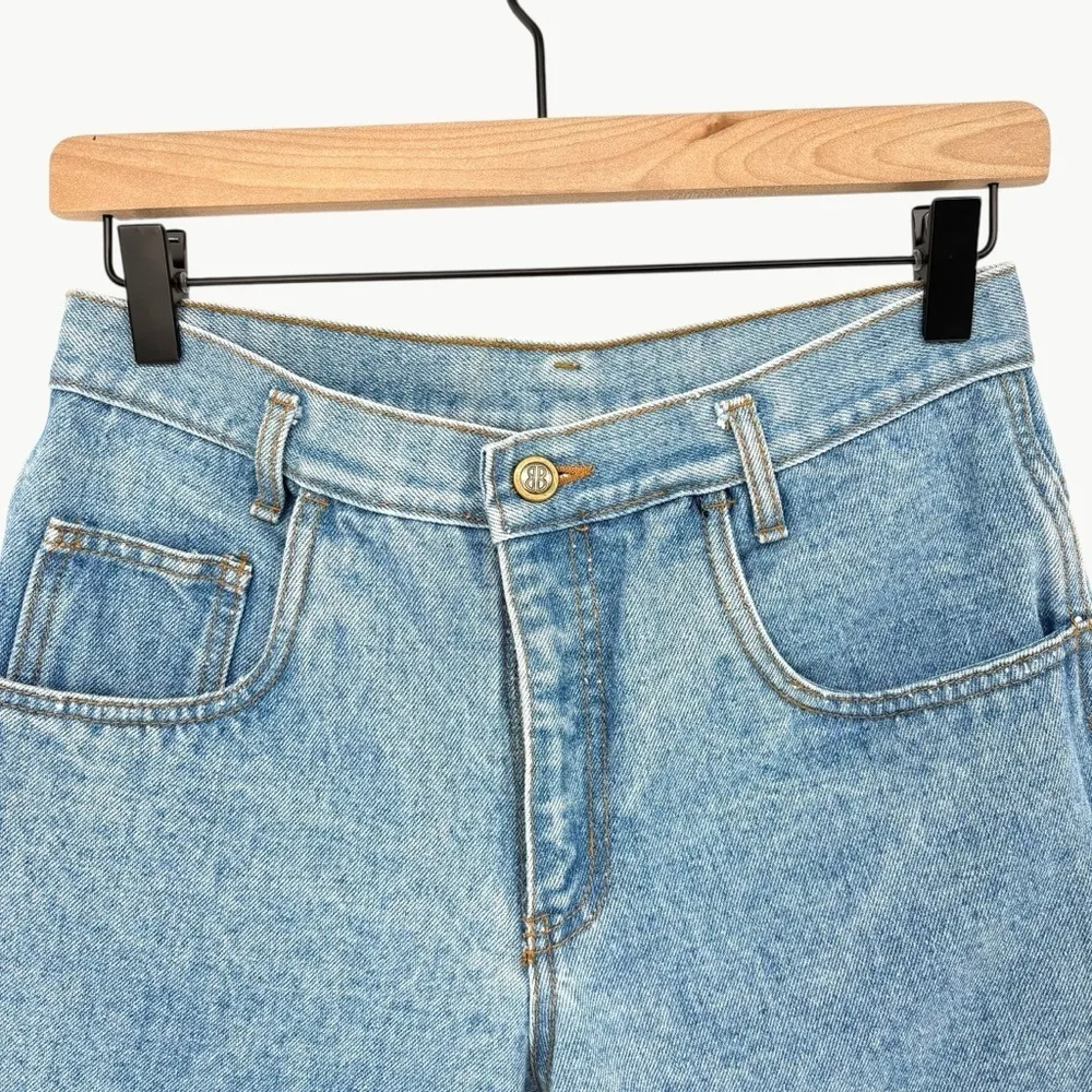 VINTAGE 90s Bill Blass Women’s High Rise Dad Denim Shorts | Sz 6P | Light Wash - Image 5