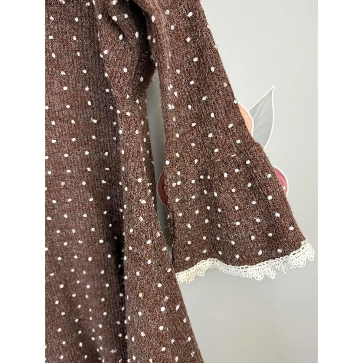 Altar'd State Brown Knit Bell Sleeve with White Trim Sweater - Size - Medium - Image 5