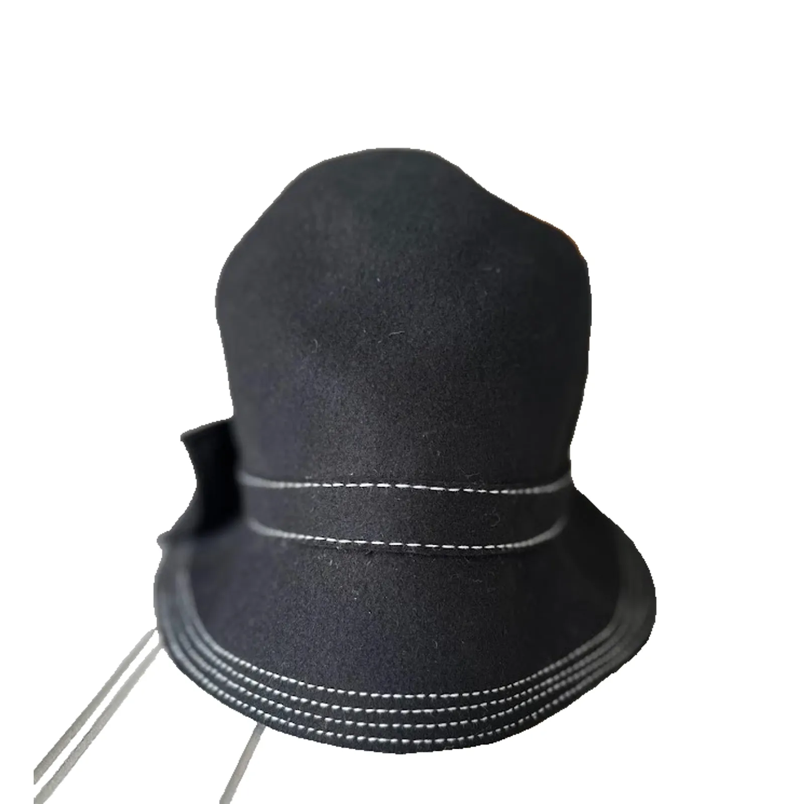 Collection Eighteen Wool Cloche Hat Black Bow Trim Retro White Embroidered Women - Image 4