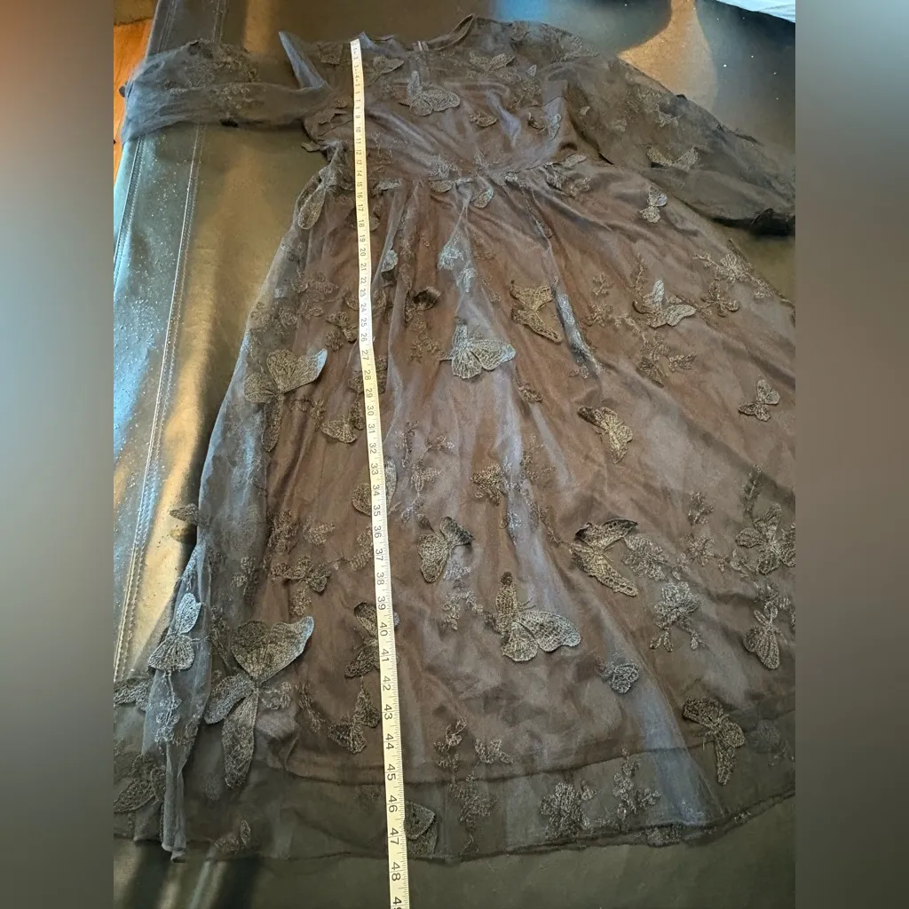 Embroidered Sweetheart Illusion Long Sleeve A-line Tulle Midi Dress #299902 NWT - Image 13