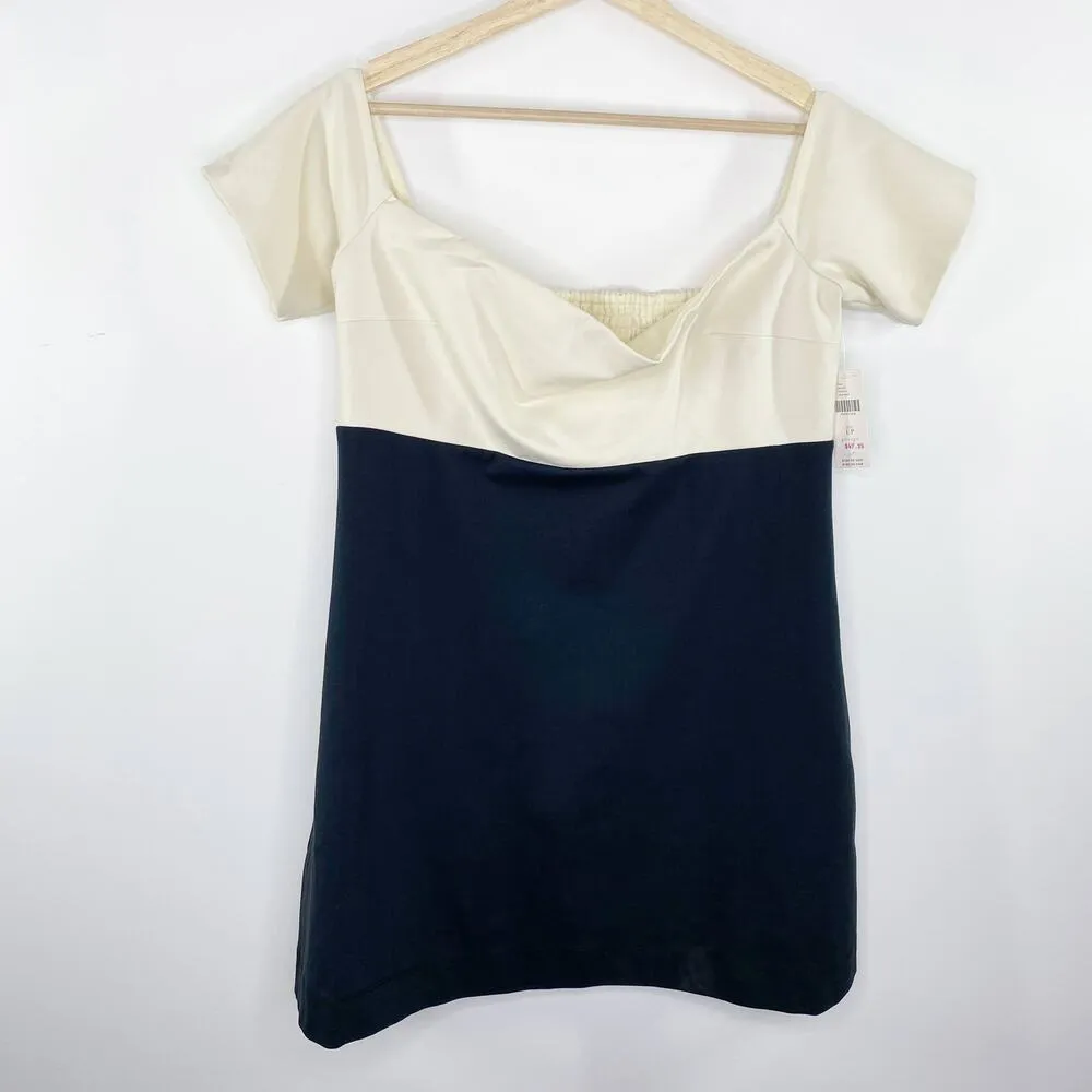 Anthropologie Maeve Cream Navy Blue Mini Dress Women's Size Large Petite LP NWT - Image 10