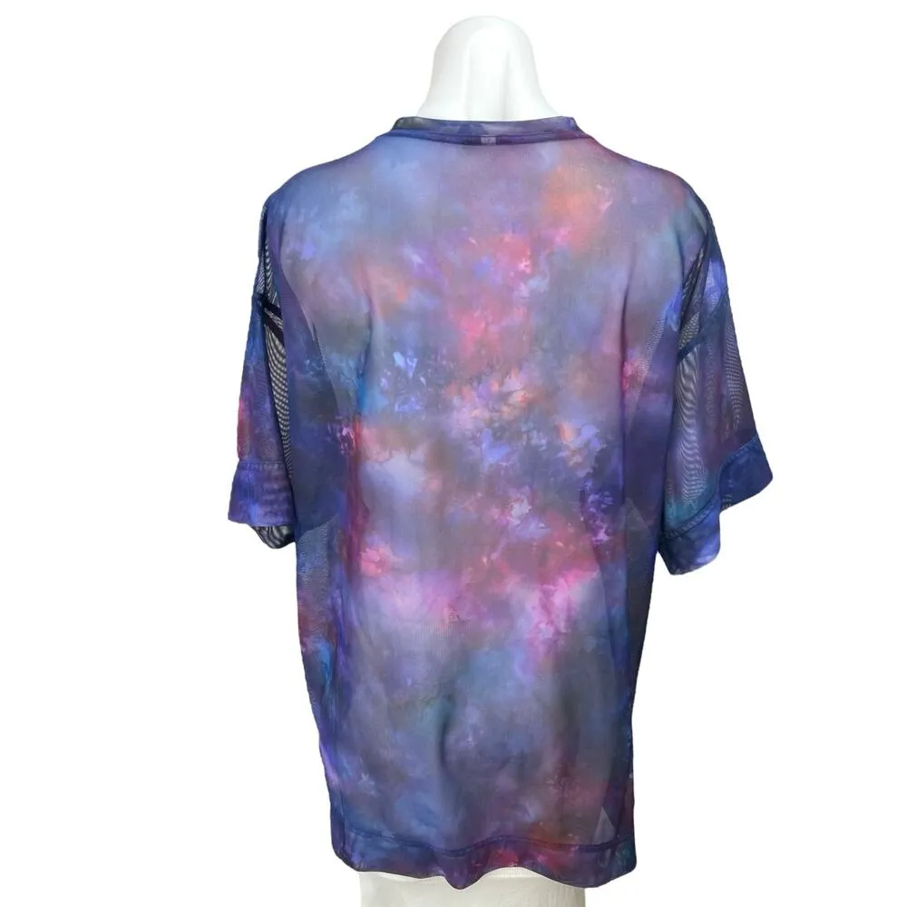 Athleta Women's Purple Tie Dye Mesh Short Sleeve Sheer Oversized Tee Shirt Top M - Image 2