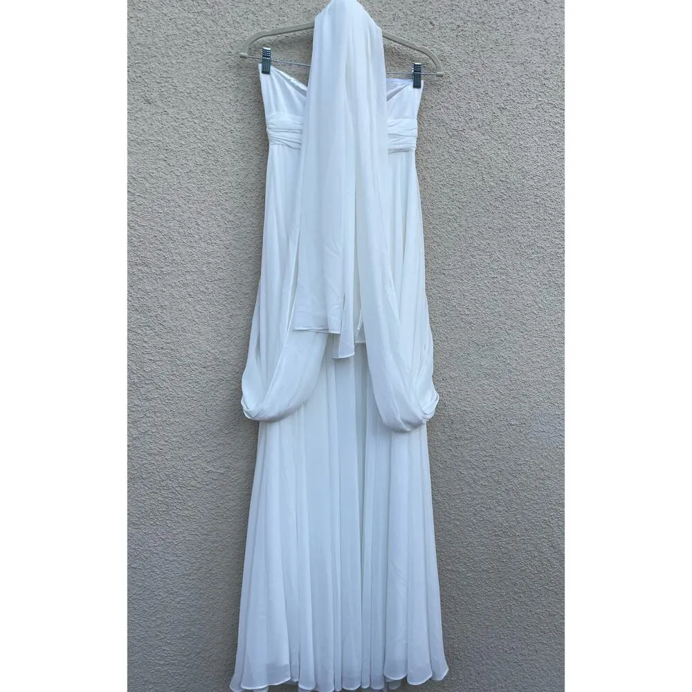 Lulu's Ivory Strapless Chiffon Wedding Dress S Ties Train - Image 4