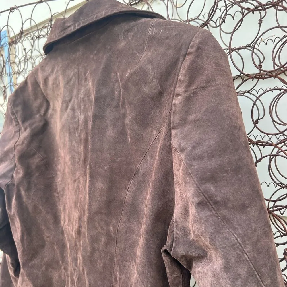 90s Wilsons Leather Maxima Brown Harry Potter Dark Academia Trench Coat LARGE - Image 8