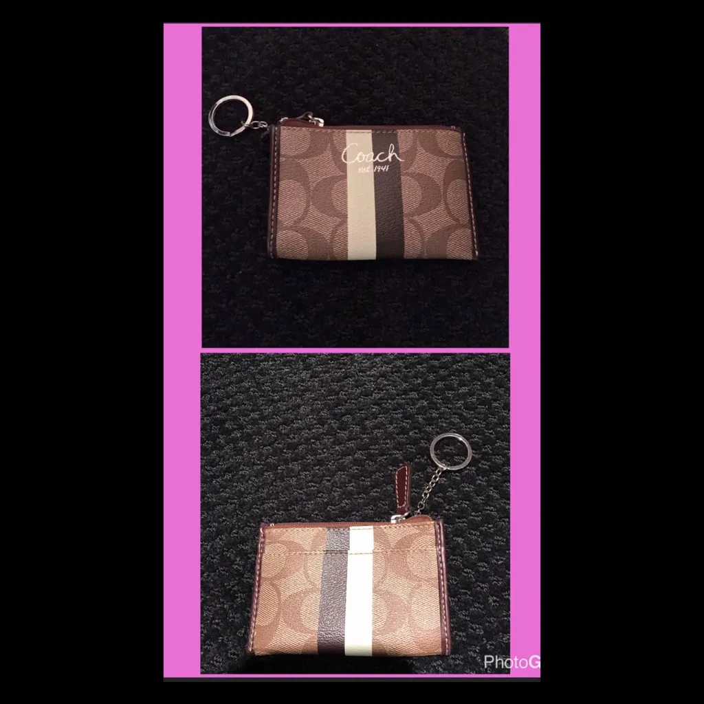 COACH Brown Heritage Stripe Key Wallet - Image 3