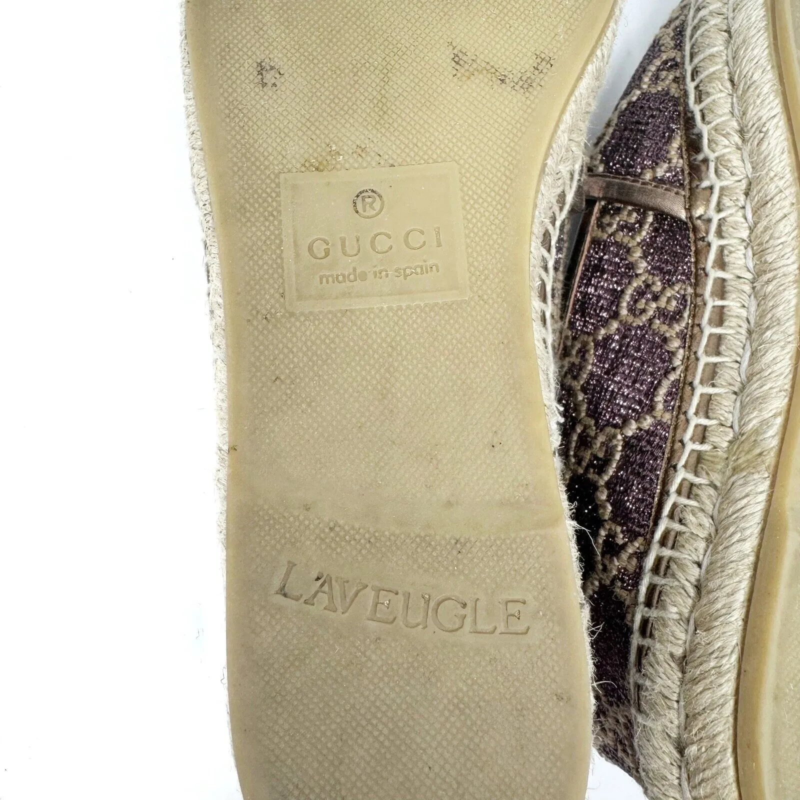 Gucci GG Logo Lurex Lamé Espadrilles Brown Beige Monogram Flats EU 37.5 US 7.5 - Image 10