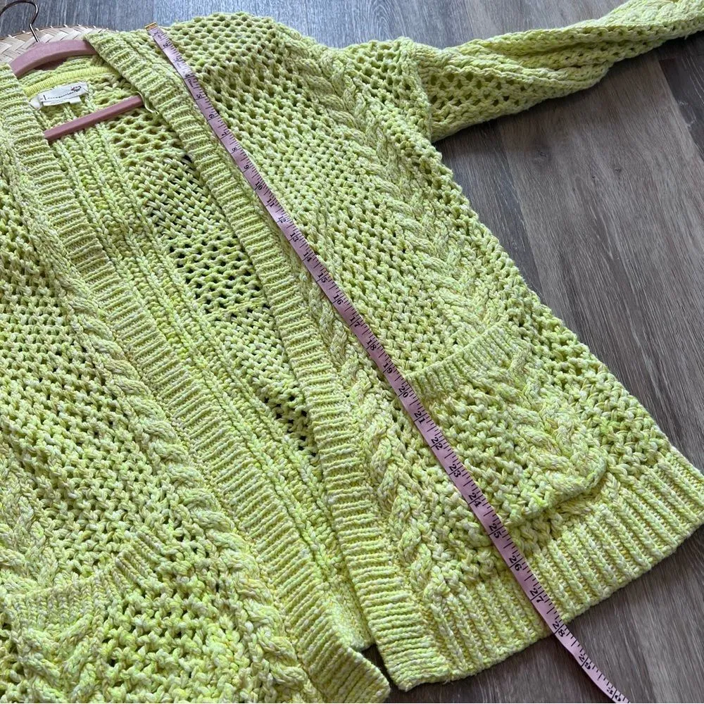 Anthropologie serenity open‎ knit oversized cardigan lime yellow women’s xs/s - Image 4