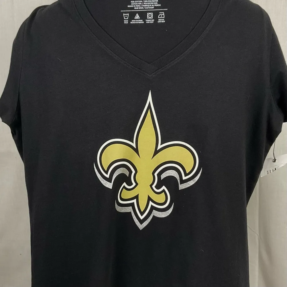 New Orlean's Saints Black T-Shirt NFL Football V-Neck Tee 47’ Brand Sz Lg New - Image 3