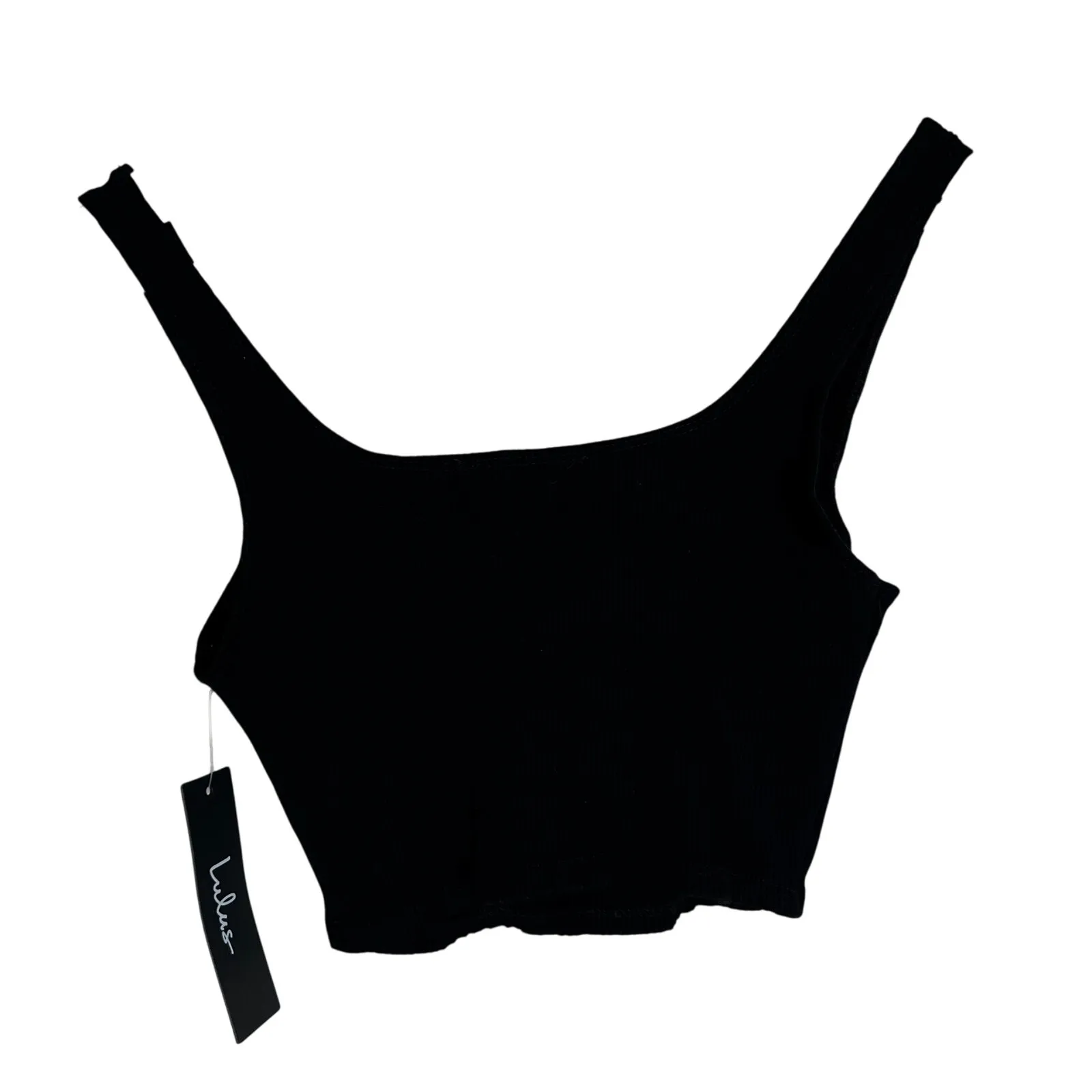 NWT Lulus Crop Top Womens M Black Ribbed Square Neck Sleeveless Minimalist Basic Size L - Image 5