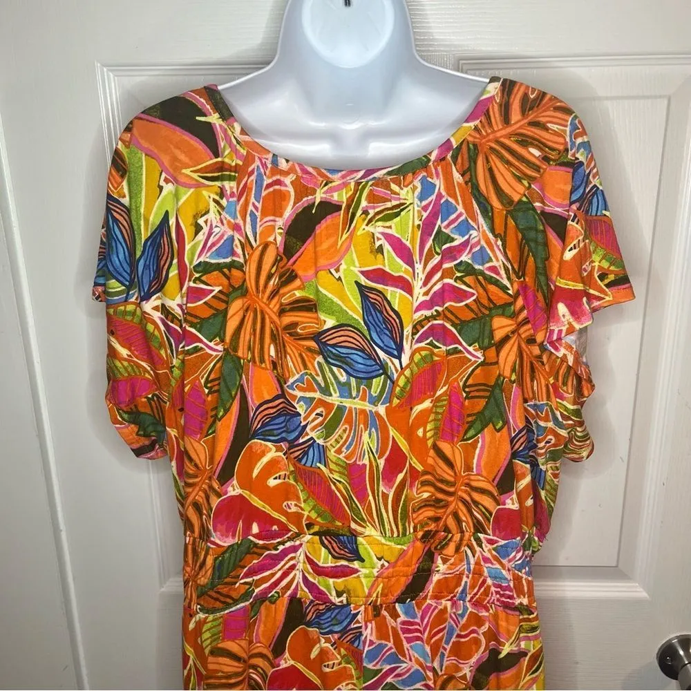 C&C California Floral Tropical Jersey Dress Short Sleeve Orange Plus Size 1X NWT - Image 7