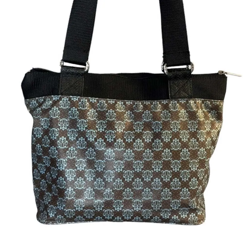 MICHELLE & YVETTE Oilcloth Tote Bag Water Resistant Damask Dual Handle Pockets Brown - Image 5