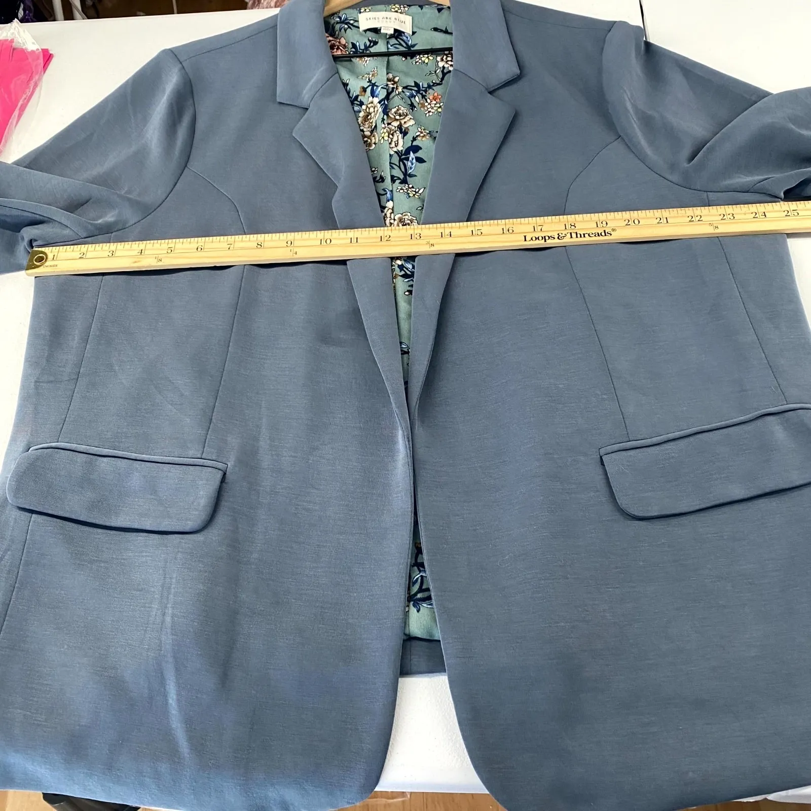 Skies are Blue Soft Curvy Blazer Women 2X Stretch Open Front Floral Lining - Image 13