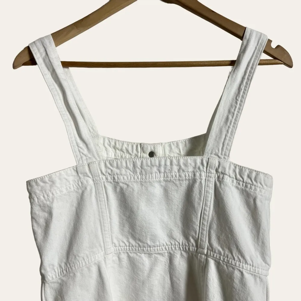 Madewell Denim Square Neck Sleeveless Tile White Button Front Mini Dress Size 4 - Image 9