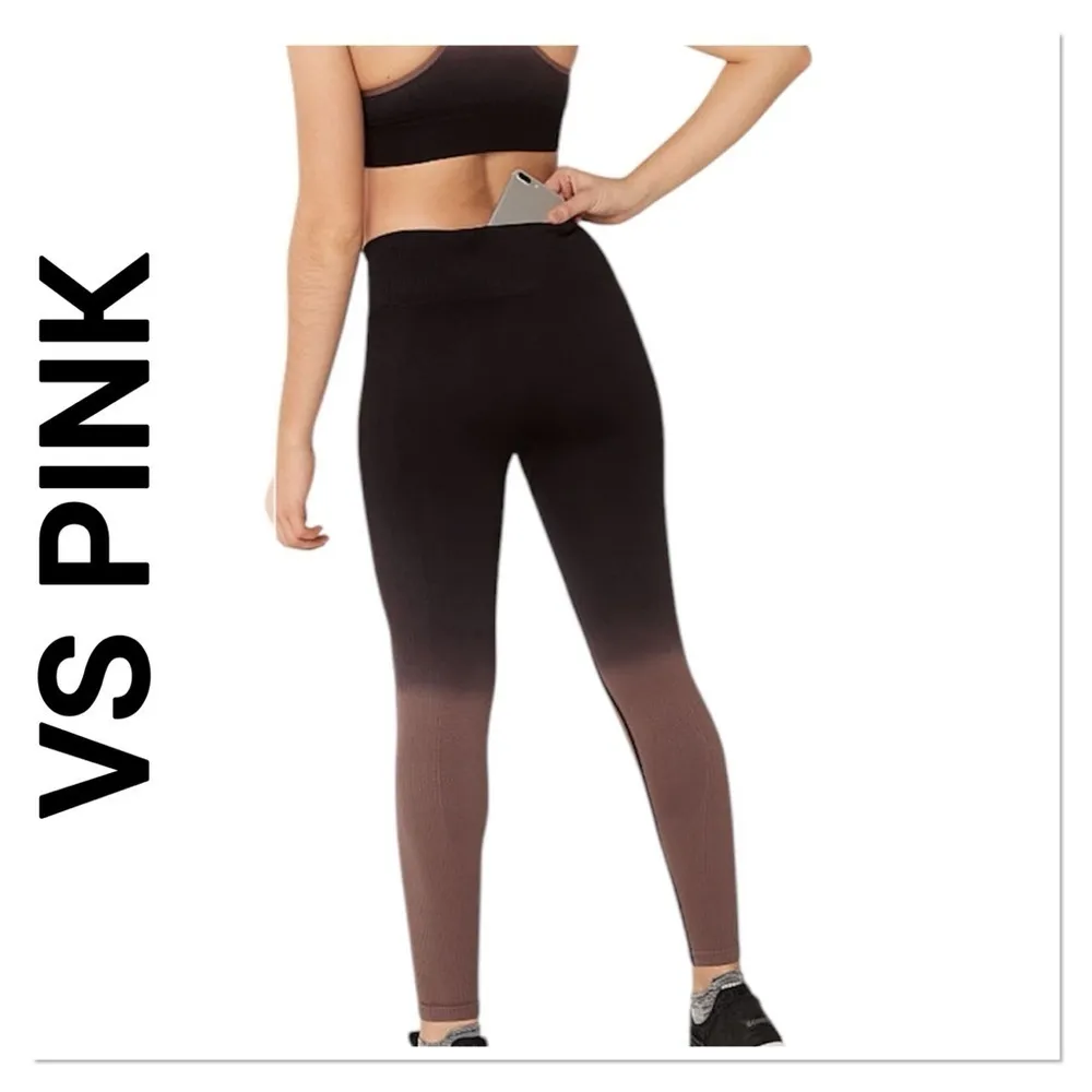 VS PINK Active Ombré Black & Mauve Ribbed Leggings High Waist size large - Image 2