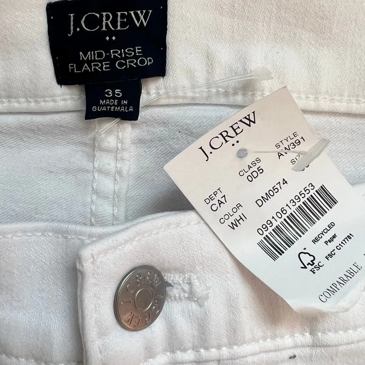 J. Crew White Mid Rise Flare Crop Jeans Raw Hem Plus size 35 NEW Tags Preppy - Image 5