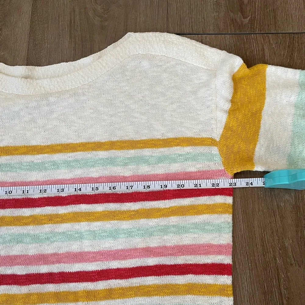 Talbots Plus Boatneck Sweater 3/4 sleeve cream rainbow stripe Women’s size 1X - Image 10