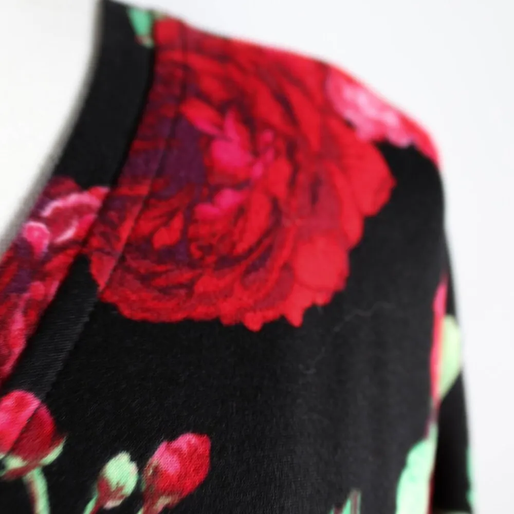 Womens Rose Floral Romantic Casual Bold Blouse Top Size XXL Pioneer Woman Black - Image 5