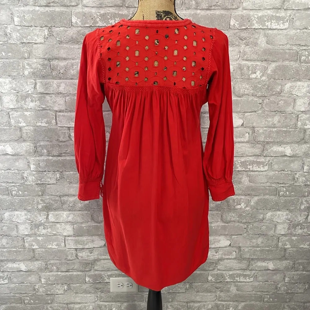 Madewell Daybreak Eyelet Linen
Orange Red Mini Long Sleeve Dress - Image 5