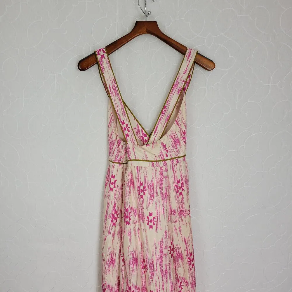 Ann Taylor LOFT Silk Maxi Dress 10 Pink Gold Criss Cross Back V - Image 12
