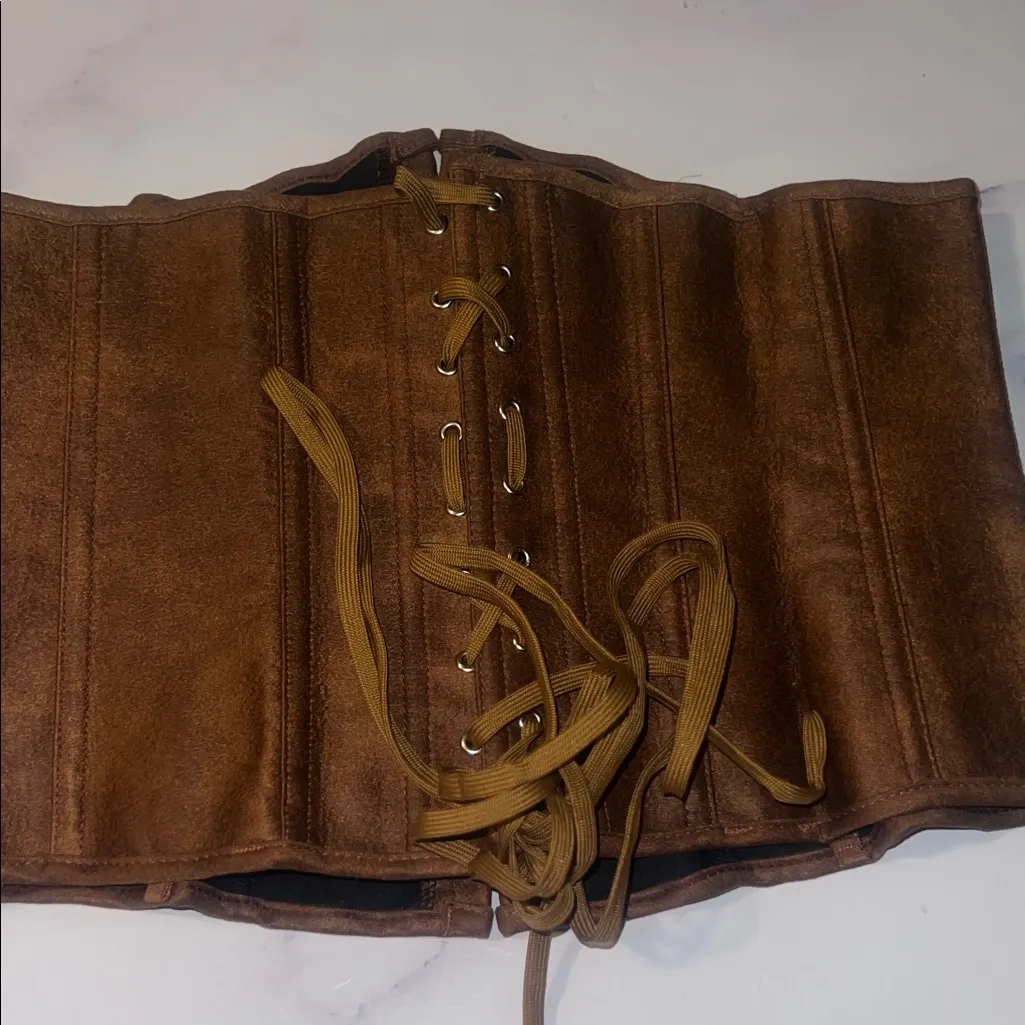 Womens Sexy Satin Vintage Underbust Waist Training Corset Bustier XL Brown Size M - Image 9