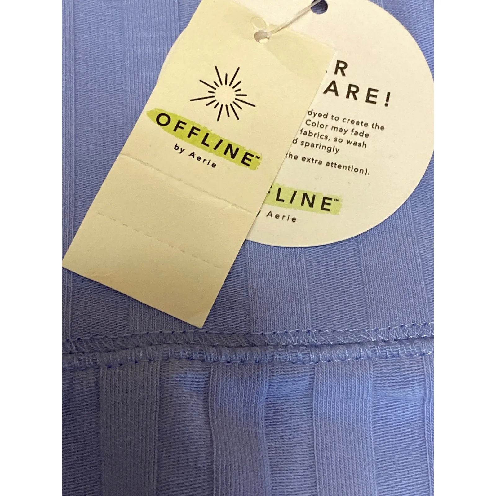 NEW Aerie OFFLINE Blue Ribbed Knit Lettuce Hem High Waist Mini Bodycon Skirt XS - Image 3