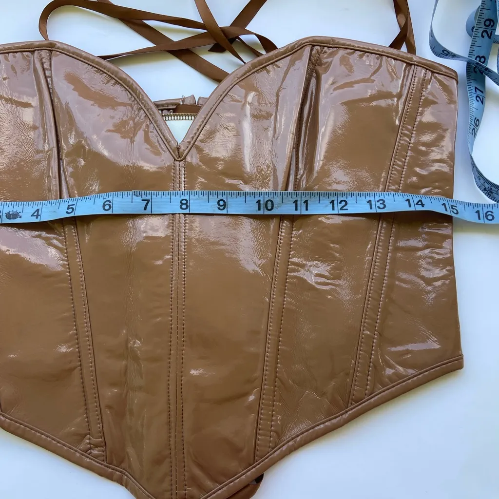 Brown Faux Leather Corset Top size Large festival vibes - Image 5
