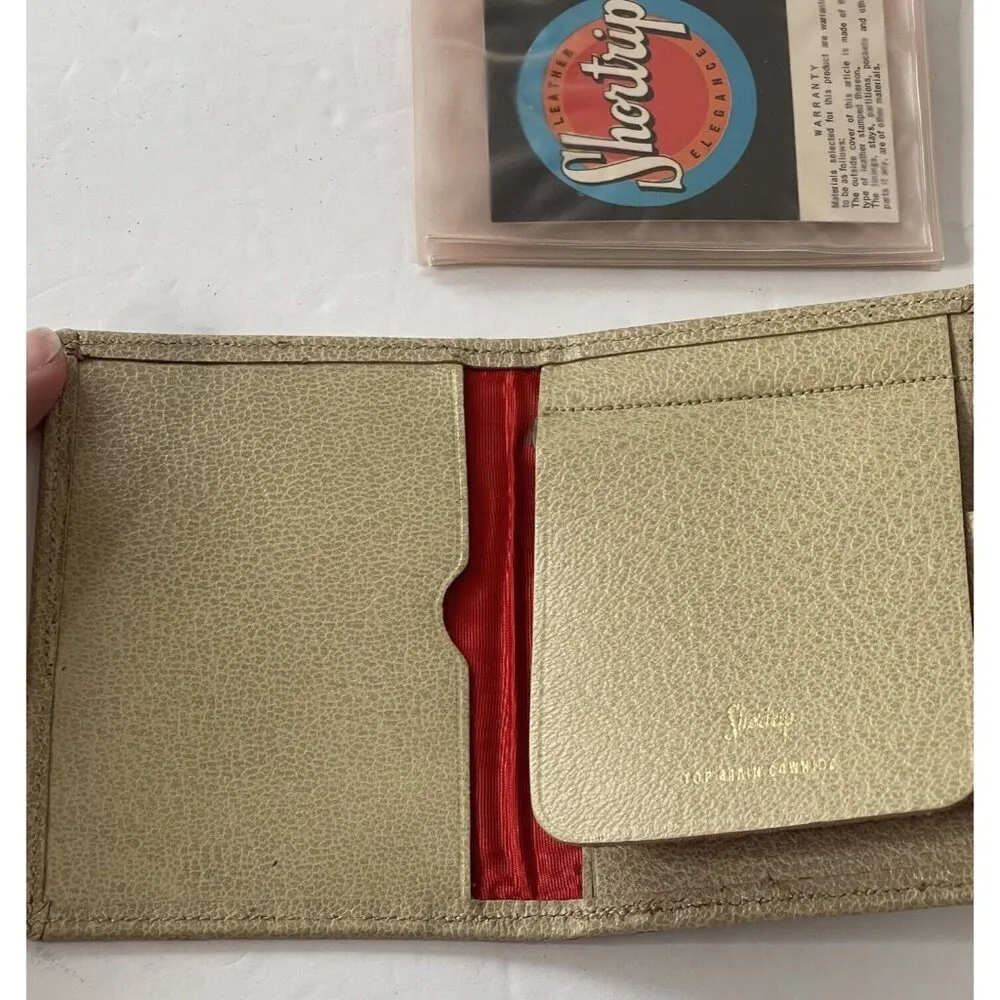 Vintage 50s Shortrips Wallet Beige Genuine Leather Fold Photographs Bills Tan - Image 7