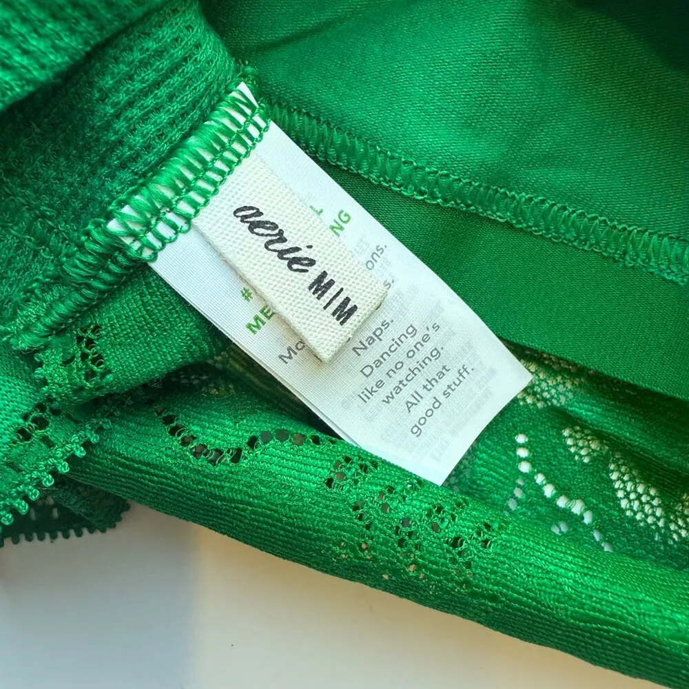 NWT  Waffle Knit Lace V Back Longline Bralette Bra Green Size Medium M NEW - Image 5