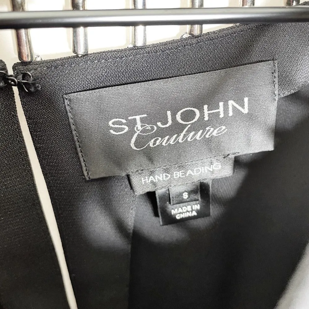 St John Couture Beaded Neckline Short Sleeve Blouse Black Size S - Image 5