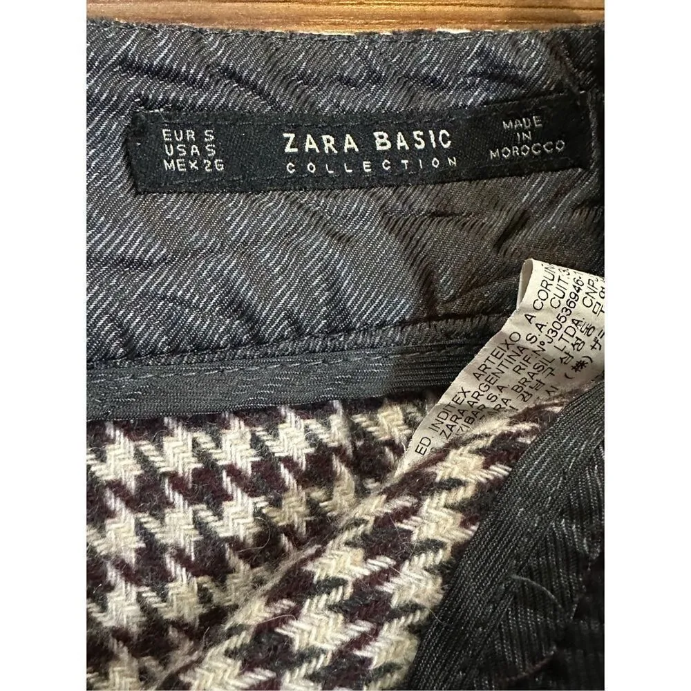 Zara White Burgundy Houndstooth Tweed A-line Mini Winter Skirt sz small dark aca - Image 3