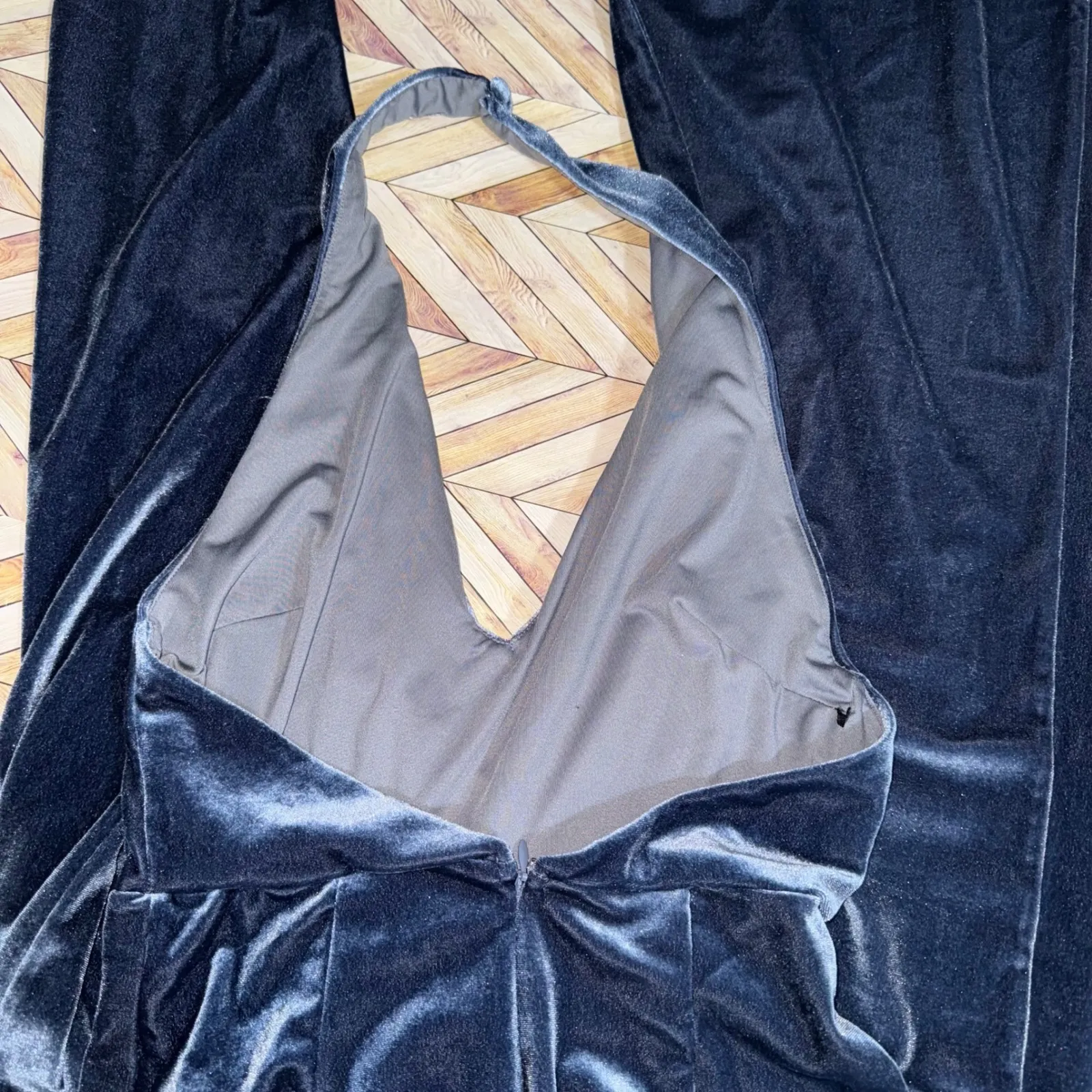 Lovers + Friends Hayden Velvet Jumpsuit Halter Open‎ Back Wide Leg XS Cool Blue - Image 10