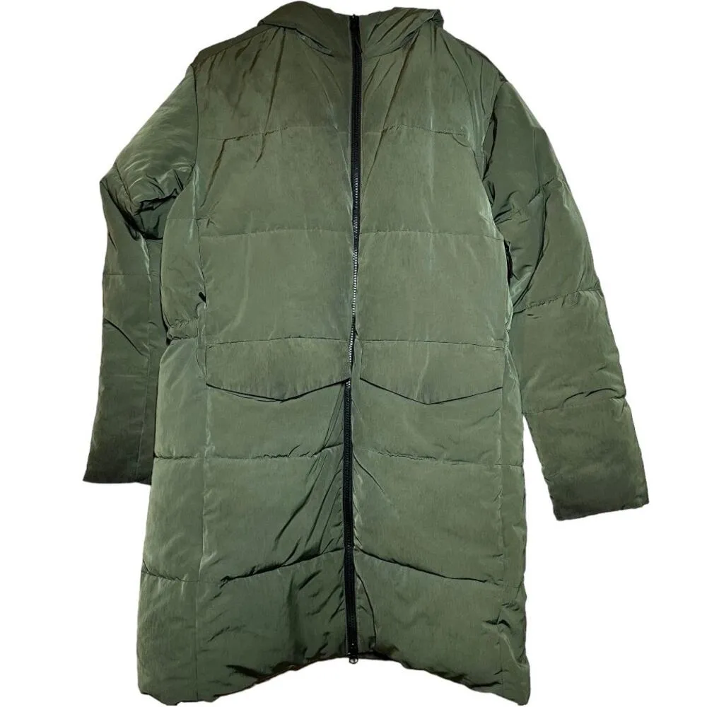 Everlane  The Renew Long Puffer Jacket Mid Length Pockets Full Zip Green Small - Image 2