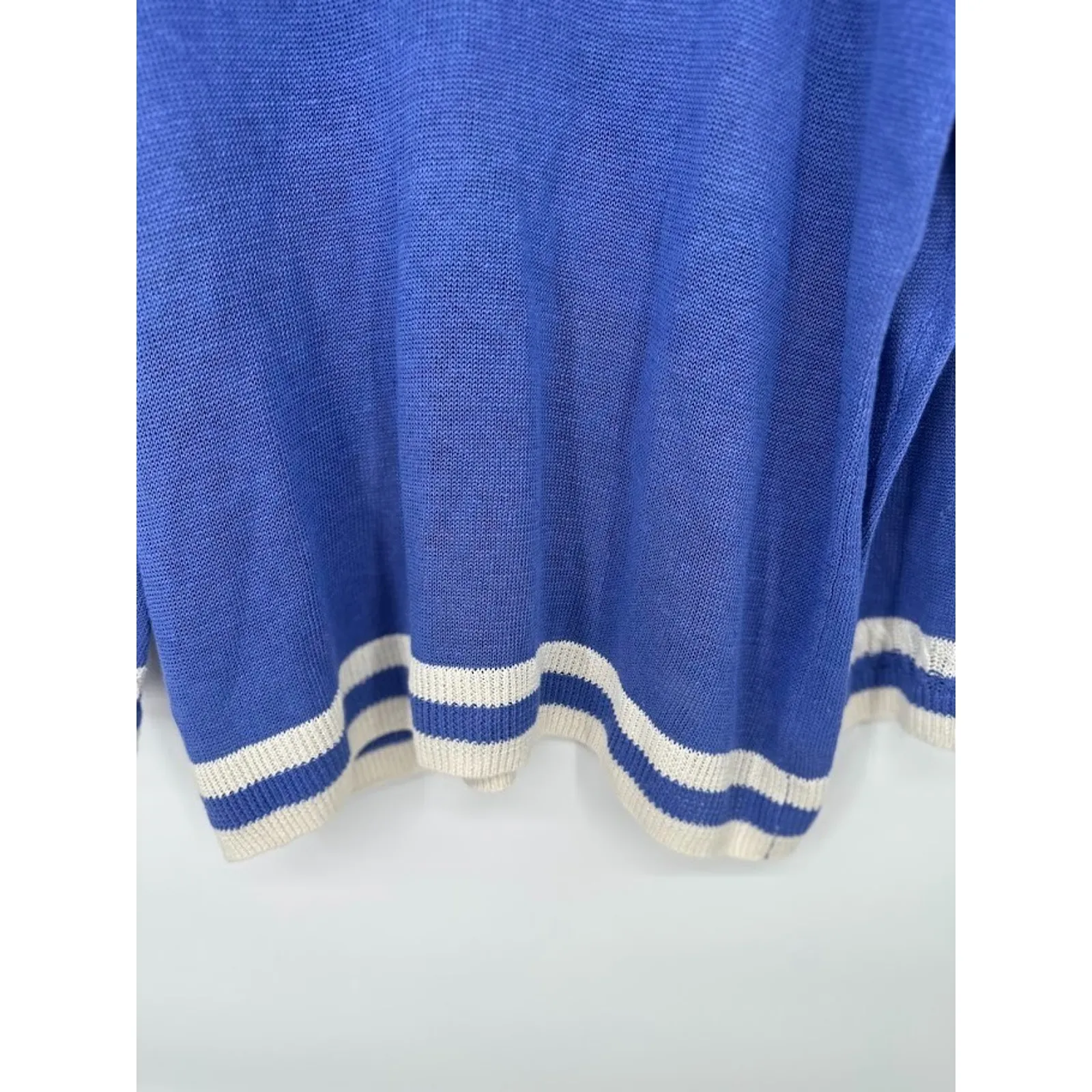 Talbots Linen Varsity V-Neck Sweater Blue Preppy Tennis Golf Womens Plus Size 1X - Image 3