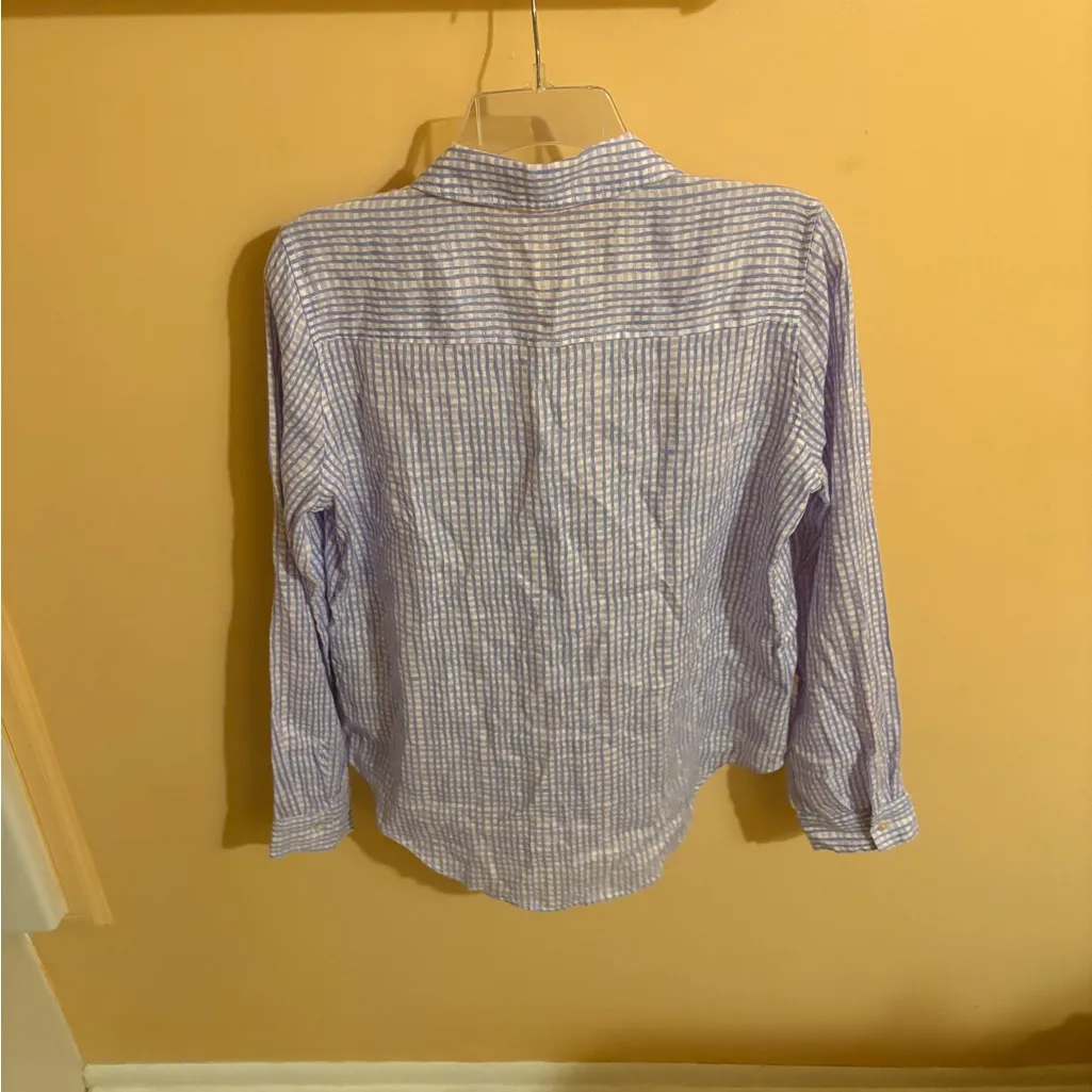 Lilly Pulitzer purple & white plaid linen button up - Image 3