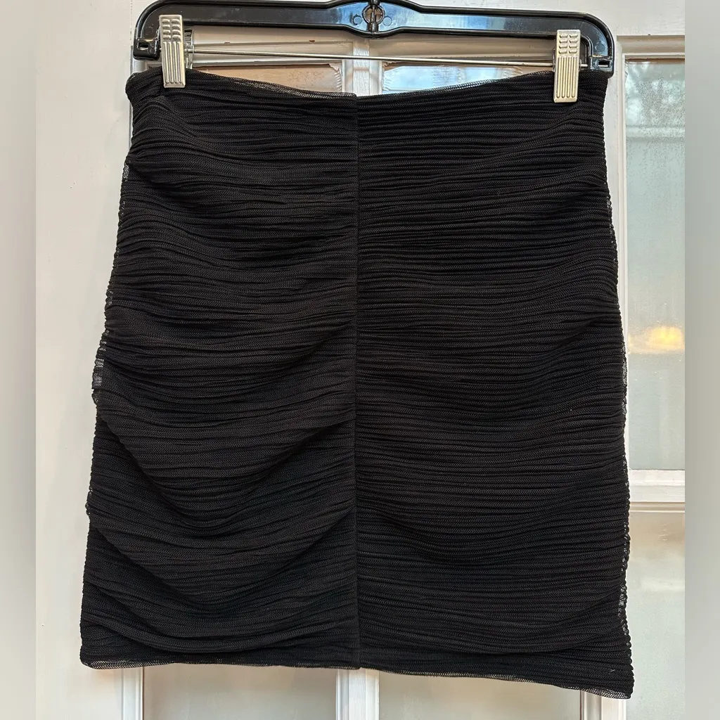 BCBGMAXAZRIA Black Organza Tulle Mesh Crossover Bodycon Goth Punk Skirt Size S - Image 5
