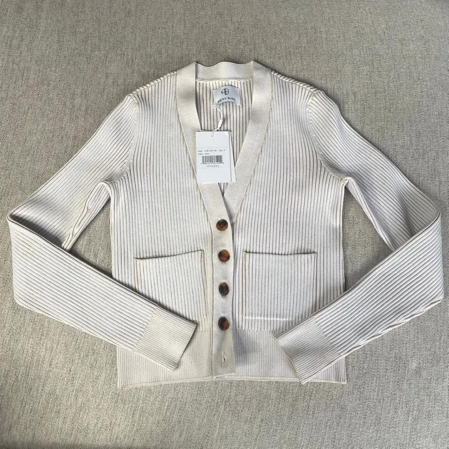 NWT ANINE BING Layla Cream Button Up Cardigan Sweater Ribbed Small New - Image 2