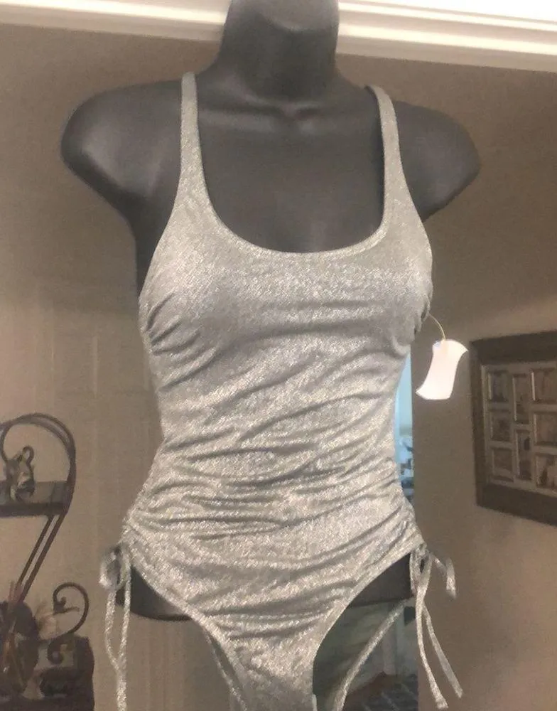 Xhilaration XHILERATION Green and Silver Shiny Swimsuit Size XS NWOT - Image 3