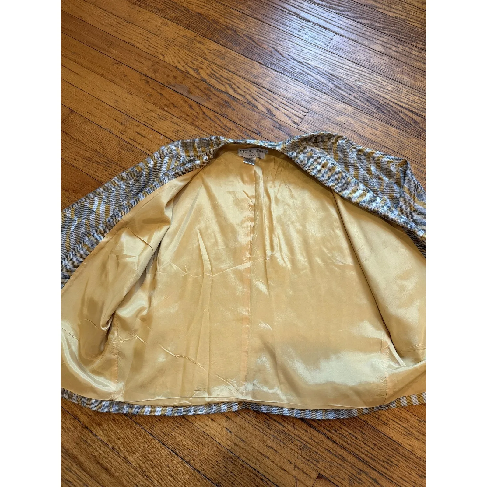 Michi Moon Kimono Jacket Womens Small Stripe Floral Japan Linen Sanyo Yellow - Image 4
