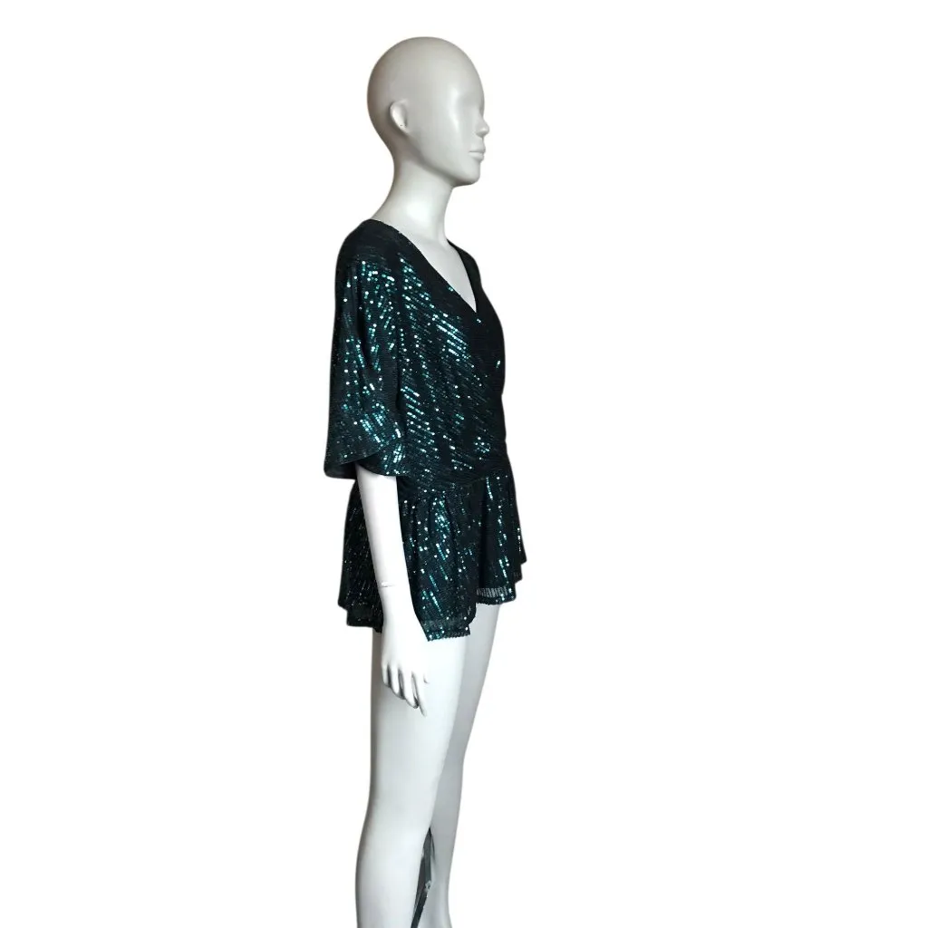 NWT Grace Karin Blue and Black Sequin Blouse - Image 3