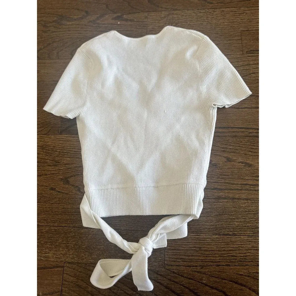 Aritzia brand Little Moon white t-shirt with side tie Size XS - Image 8