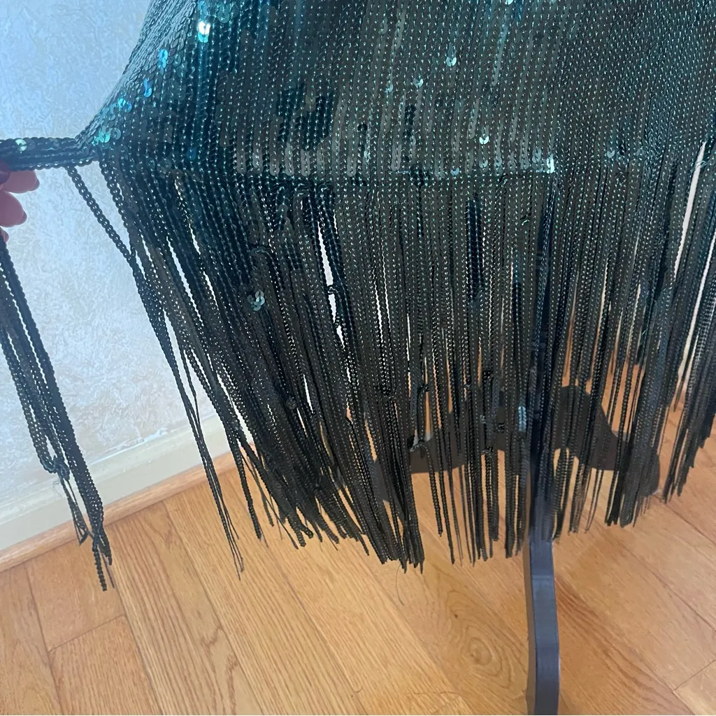 Nanette Lepore Women's Green Sequins Fringe Hem Maxi Cocktail Dress Party Sz 14 - Image 12