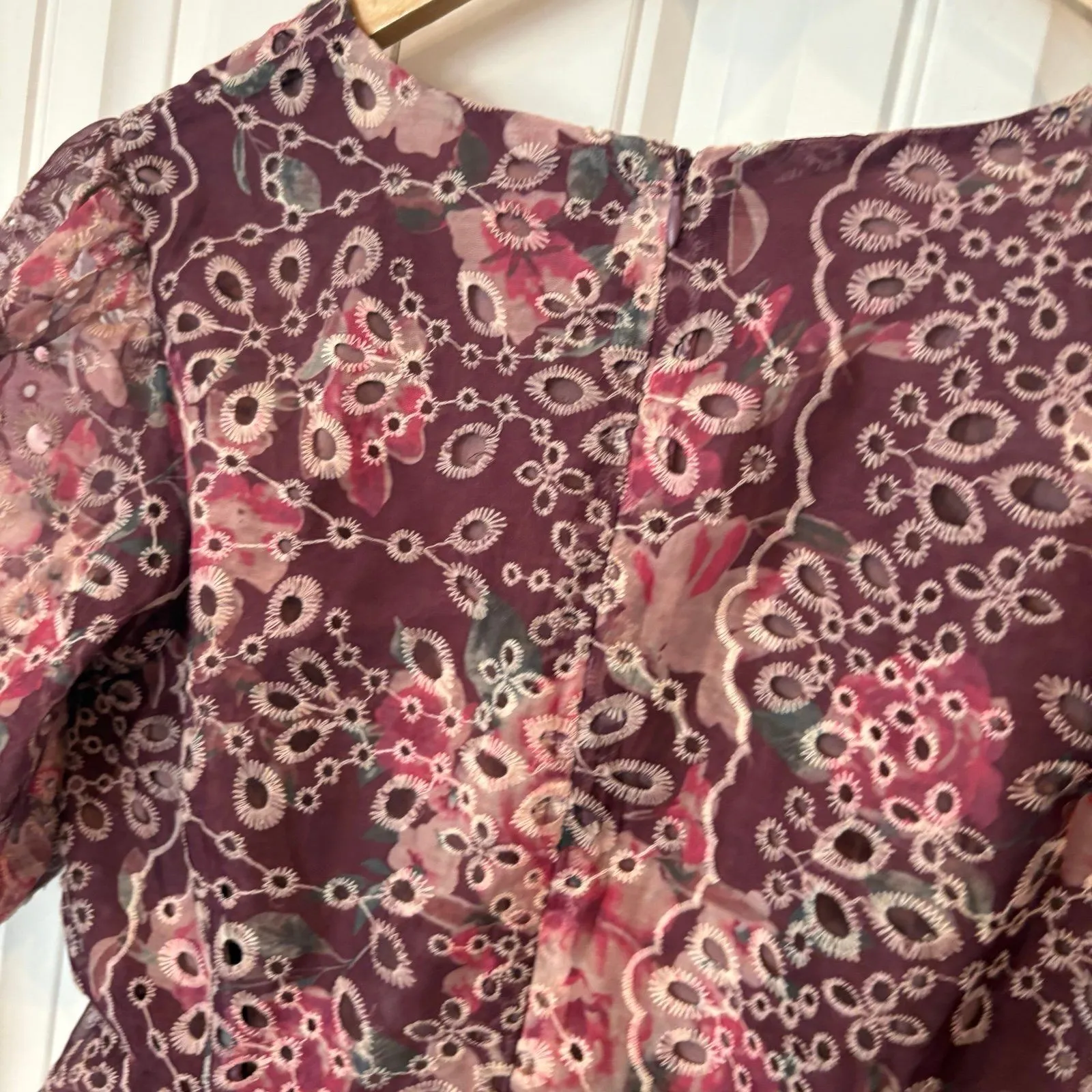 Altr’d‎ State Burgundy Eyelet Floral Dress Size Large - Image 7