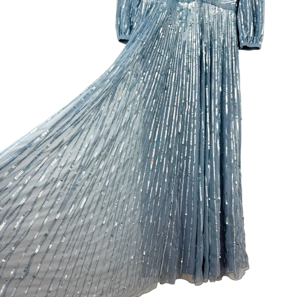 Mac Duggal Blue Sequined Wrap Over Gown 12 NWT 5509 - Image 11