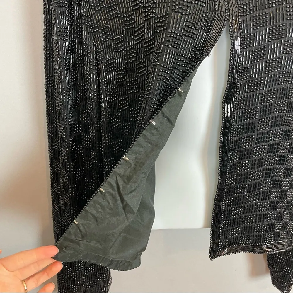 Scala Vintage  Silk Beaded Jacket Formal Black Long Sleeves Large Flaws Black Tie - Image 9