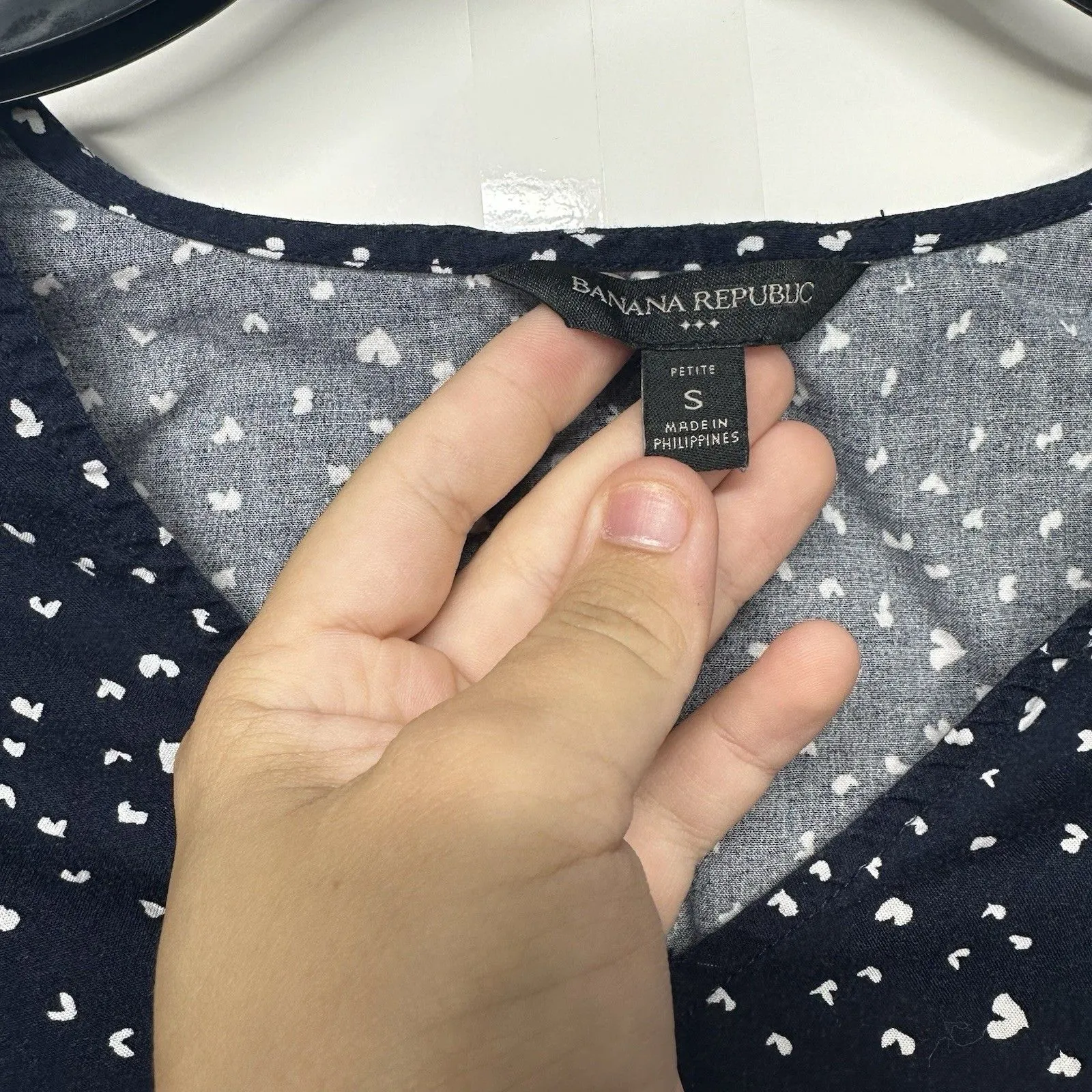 BANANA REPUBLIC blue heart short sleeve knee Length dress Petite Small - Image 3