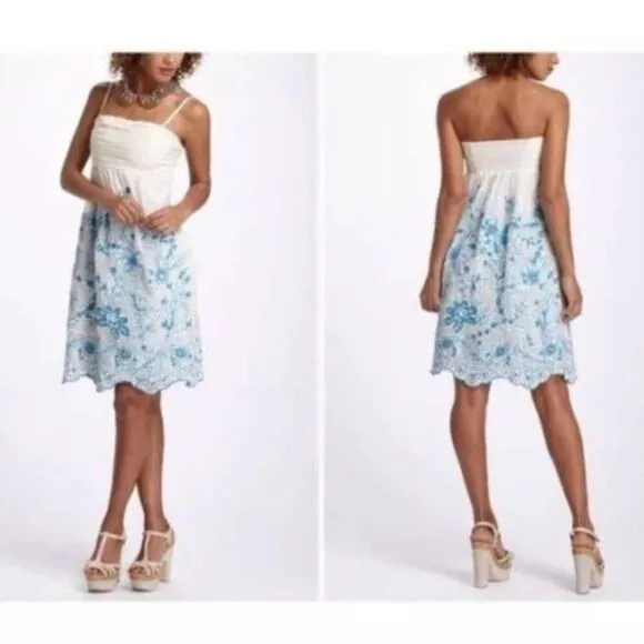 ANTHROPOLOGIE Stitched Cornflower Dress Size 2 NWT Embroidered Blue XS - Image 2