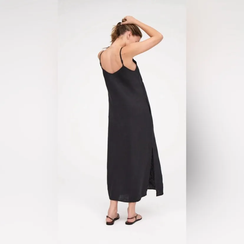 MATE The Label Linen Maxi‎ Dress size xl black coastal minimalist vacation airy - Image 12