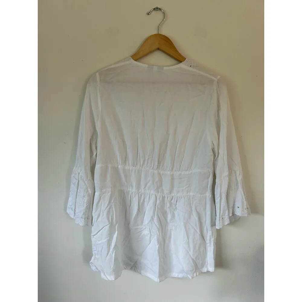Soft Surroundings womens white Icon Melissani tunic size S deep v neck lace - Image 3